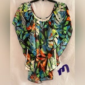 LADIES WHITE CAMI WITH COLORFUL OVERLAY